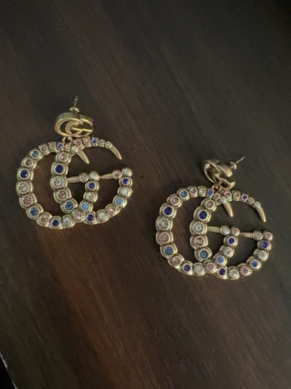 Gold-Tone Multicolor Crystal Double-G Drop Earrings